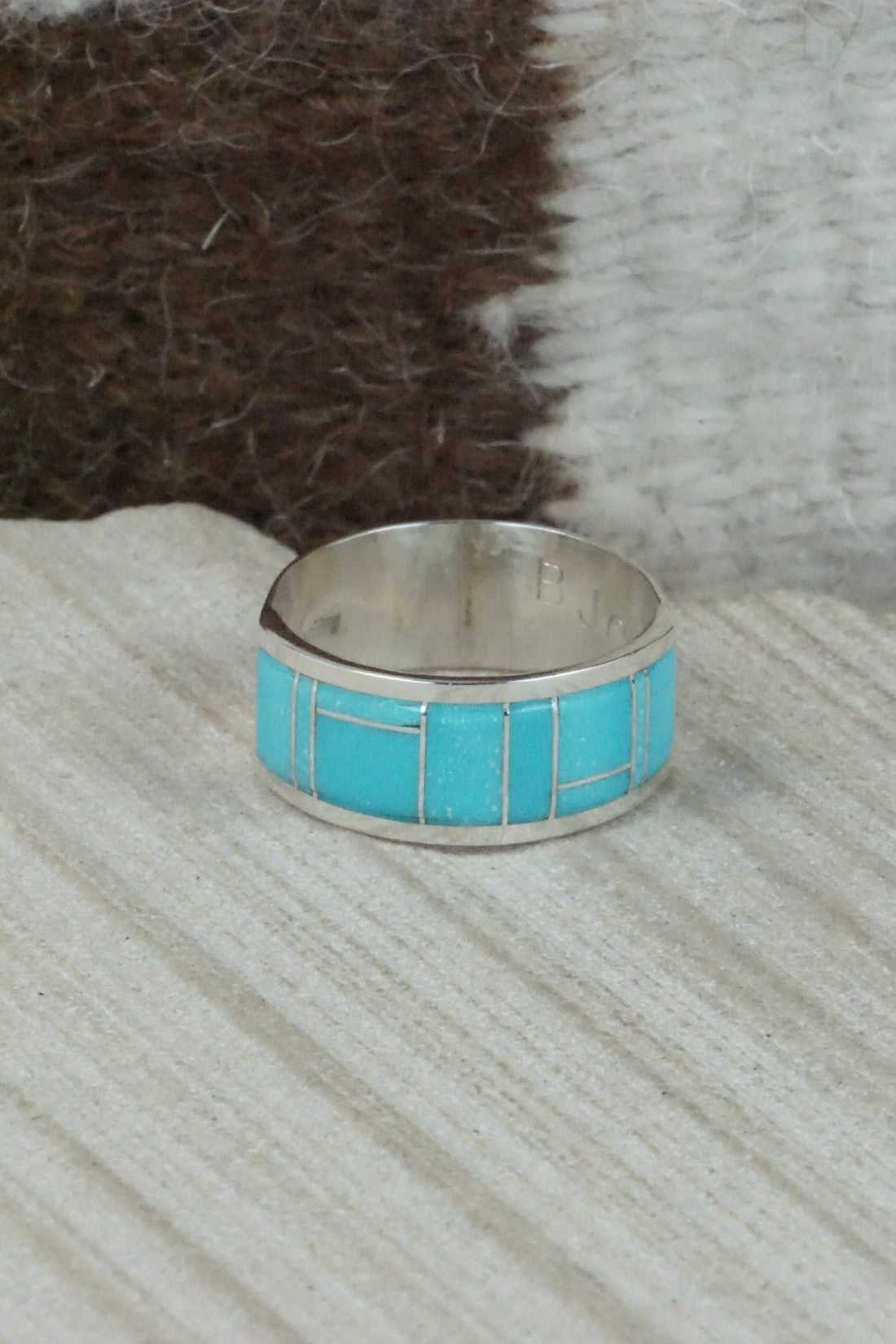Turquoise & Sterling Silver Ring - Bernard Cachini - Size 12.75