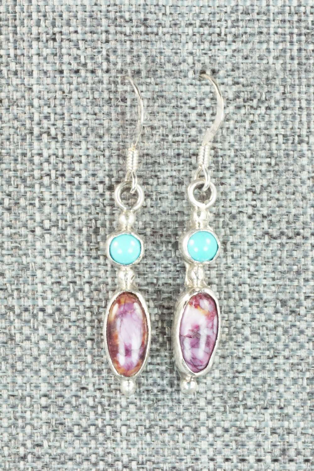 Turquoise, Spiny Oyster and Sterling Silver Earrings - Navajo