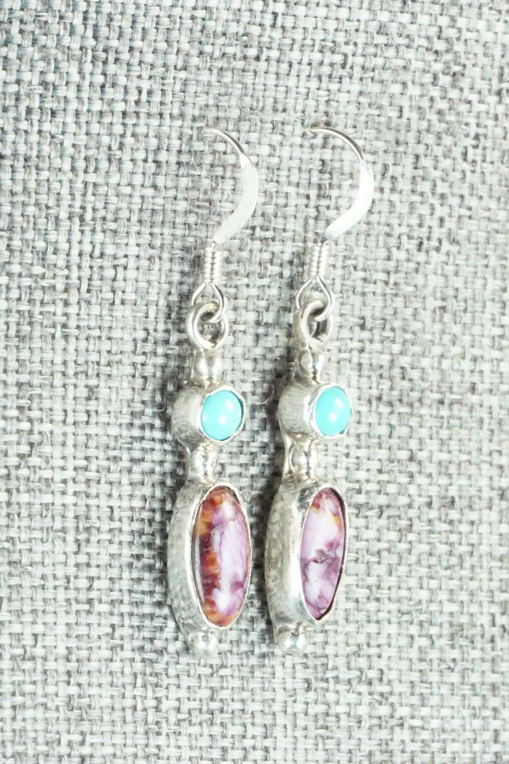 Turquoise, Spiny Oyster and Sterling Silver Earrings - Navajo