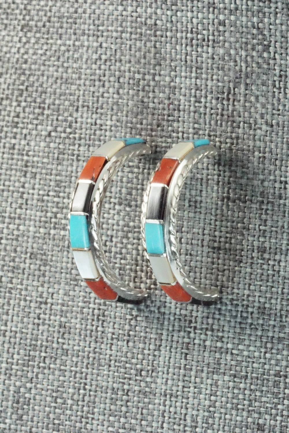 Multi Stone & Sterling Silver Inlay Earrings - Malcolm Chavez