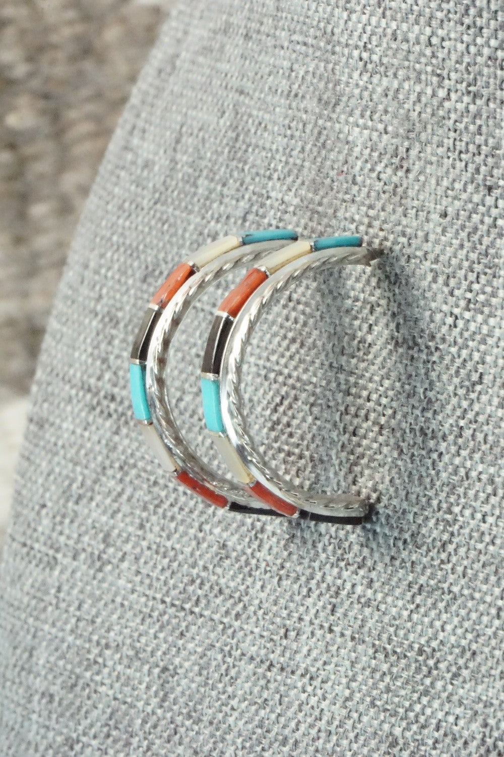 Multi Stone & Sterling Silver Inlay Earrings - Malcolm Chavez
