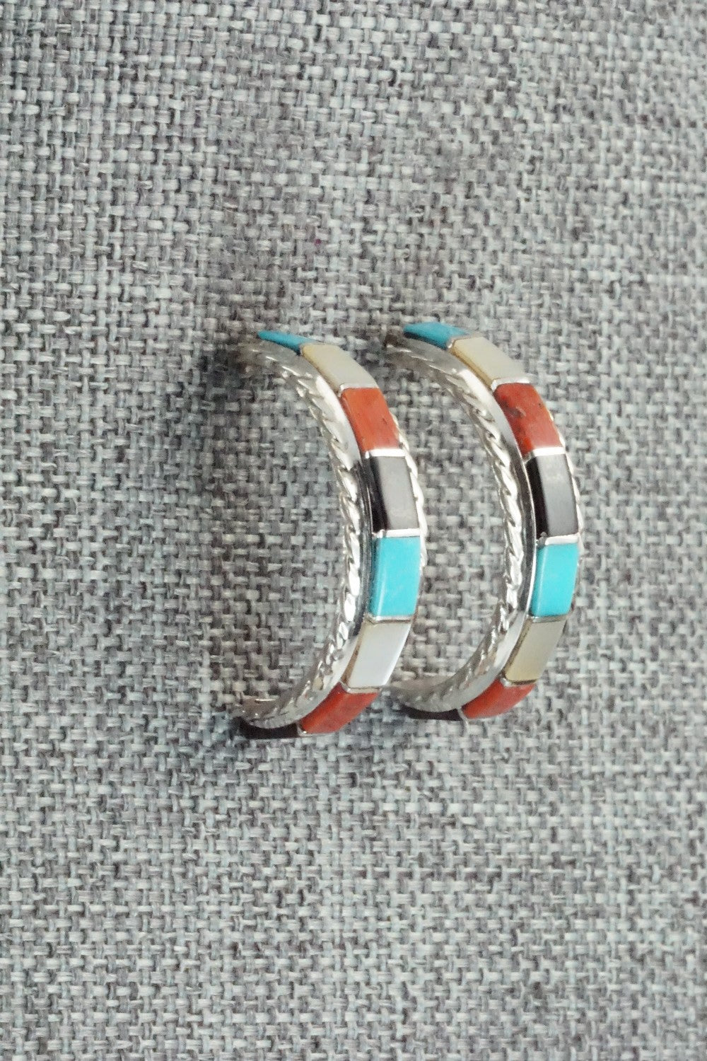 Multi Stone & Sterling Silver Inlay Earrings - Malcolm Chavez