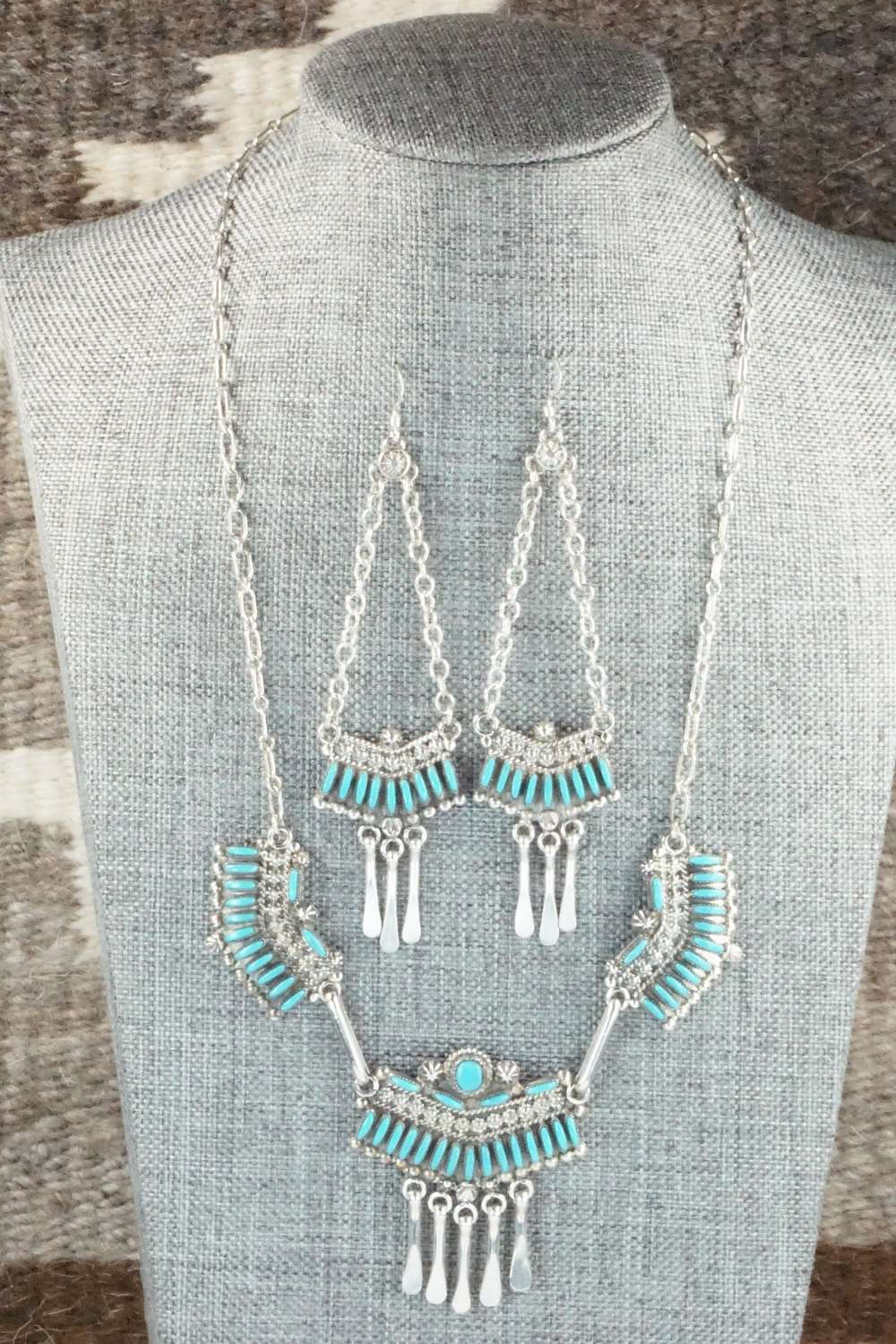 Turquoise & Sterling Silver Necklace and Earrings Set - Levon Loncassion