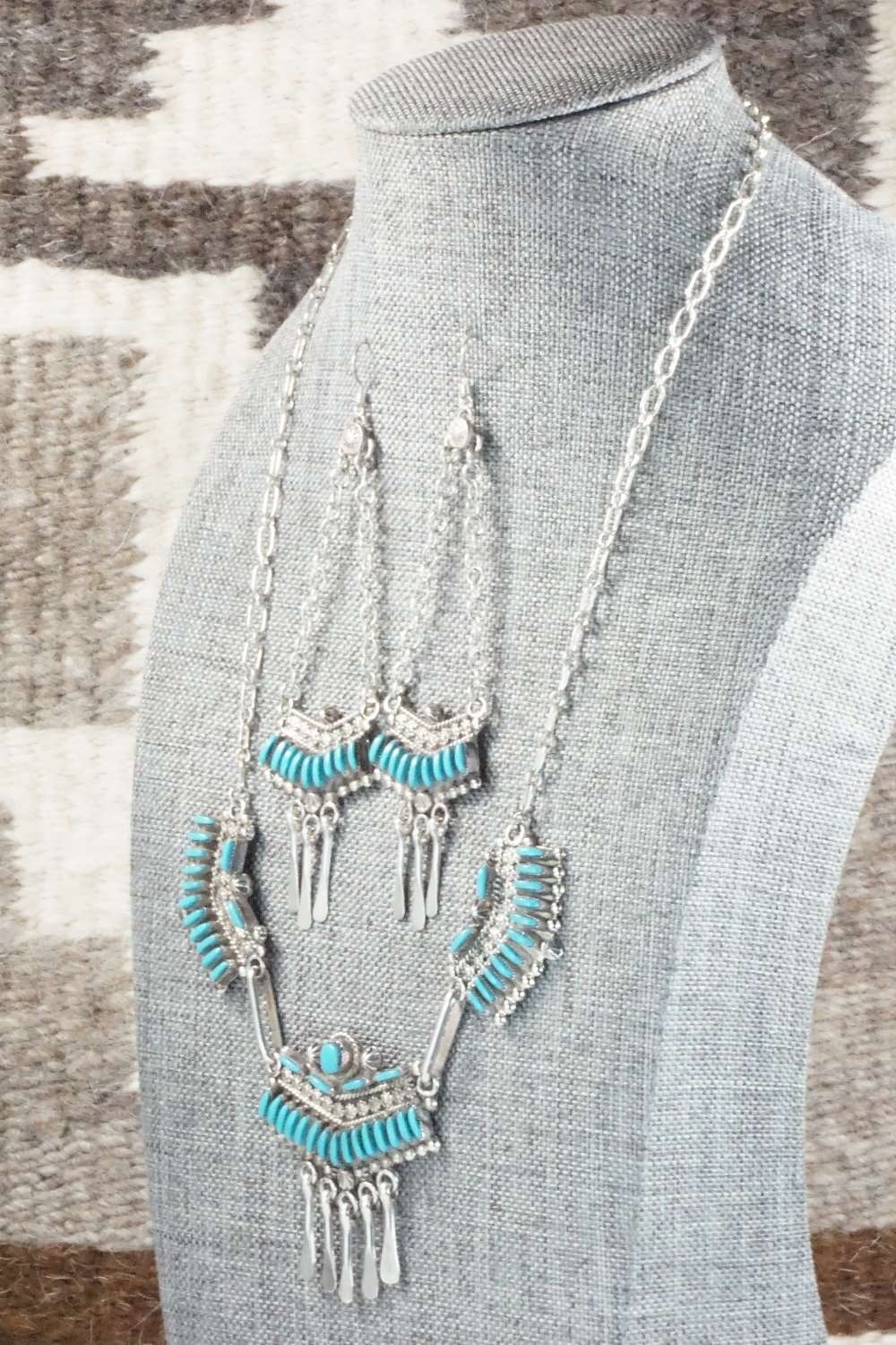 Turquoise & Sterling Silver Necklace and Earrings Set - Levon Loncassion