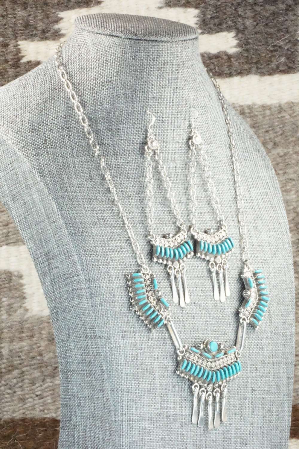 Turquoise & Sterling Silver Necklace and Earrings Set - Levon Loncassion