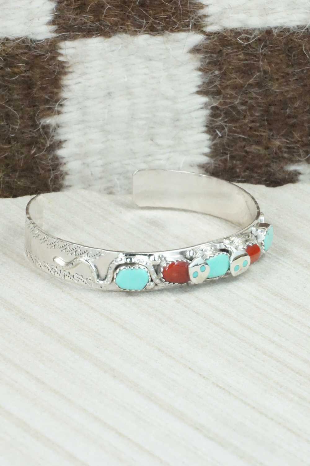 Turquoise, Coral & Sterling Silver Bracelet - Joy Calavaza