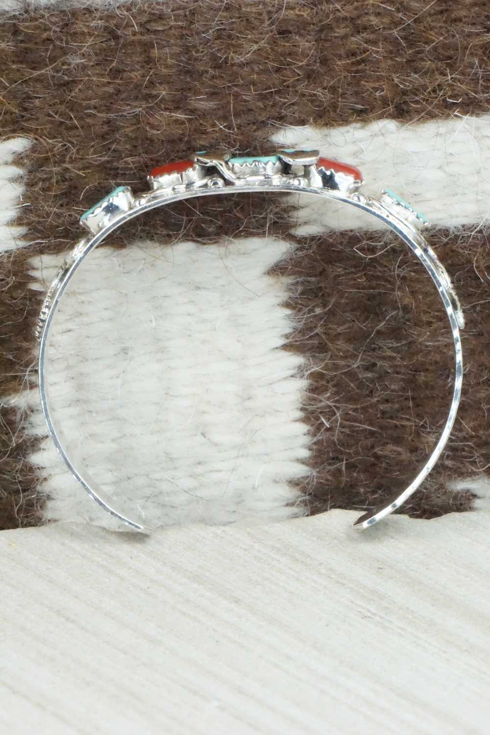 Turquoise, Coral & Sterling Silver Bracelet - Joy Calavaza