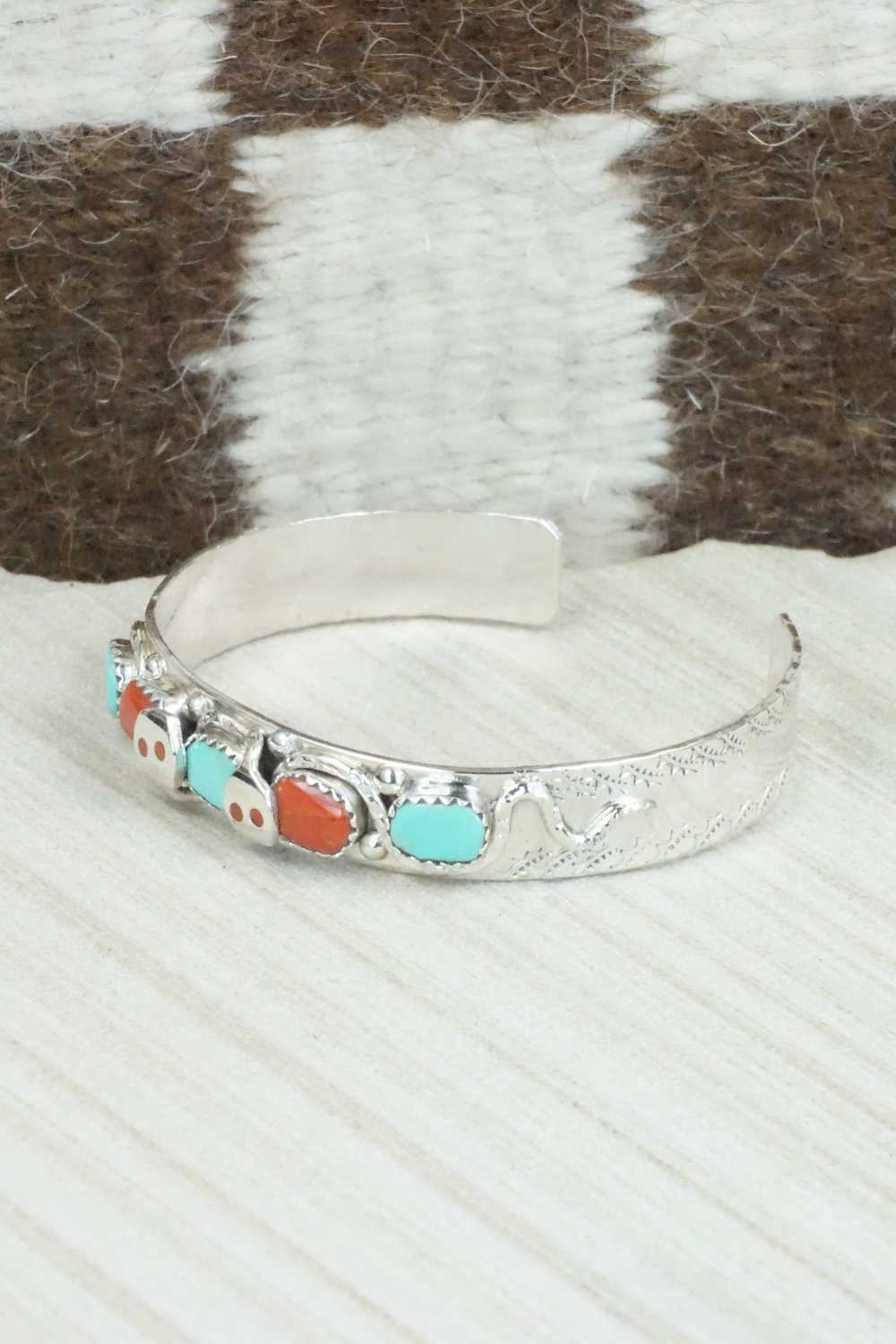 Turquoise, Coral & Sterling Silver Bracelet - Joy Calavaza
