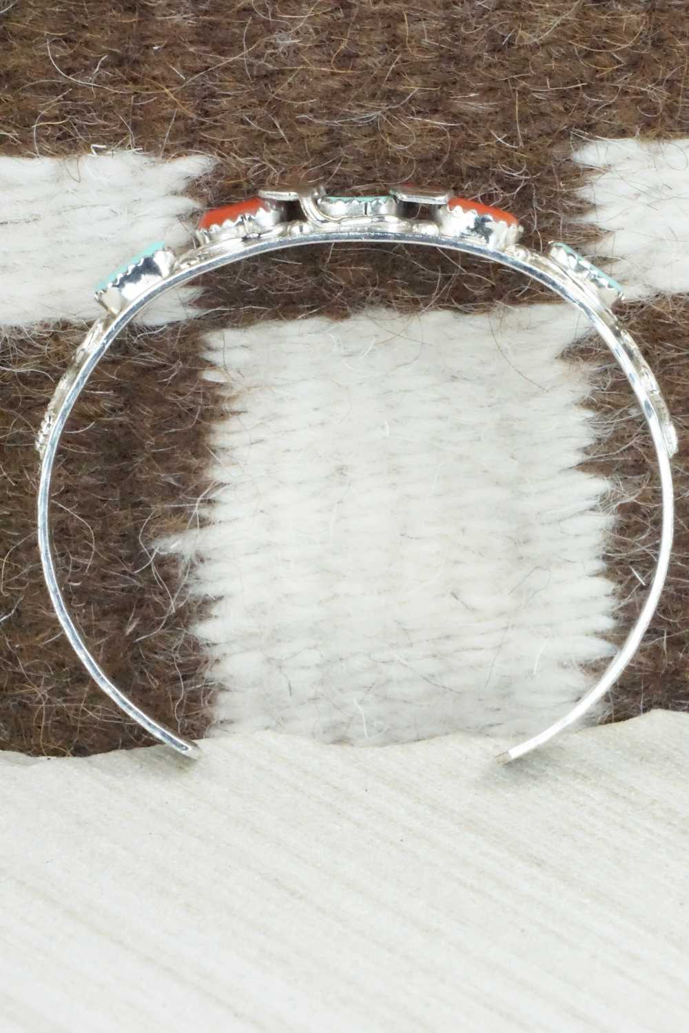Turquoise, Coral & Sterling Silver Bracelet - Joy Calavaza