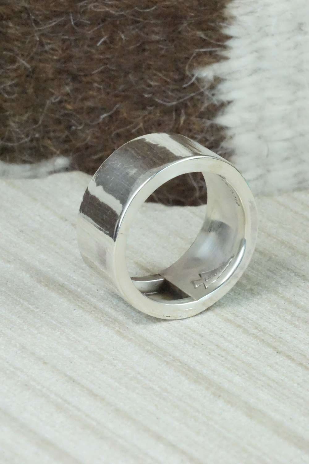 Turquoise & Sterling Silver Inlay Ring - Bruce Johnson - Size 10.75