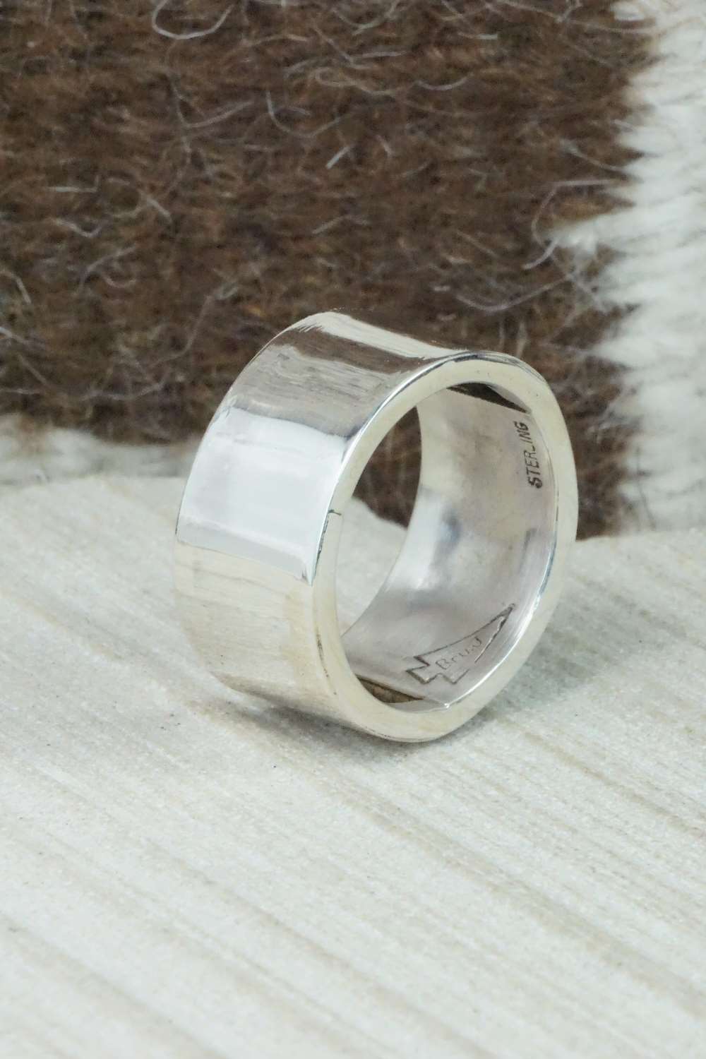 Turquoise & Sterling Silver Inlay Ring - Bruce Johnson - Size 12