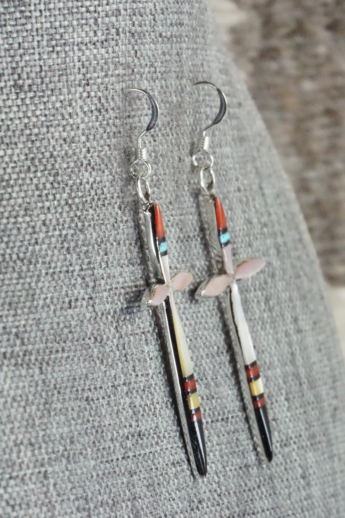 Multi Stone & Sterling Silver Inlay Earrings - Lynette Bowannie