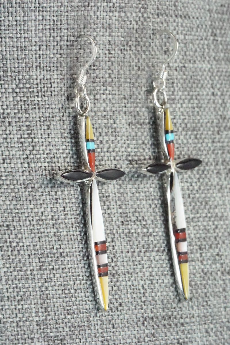 Multi Stone & Sterling Silver Inlay Earrings - Lynette Bowannie