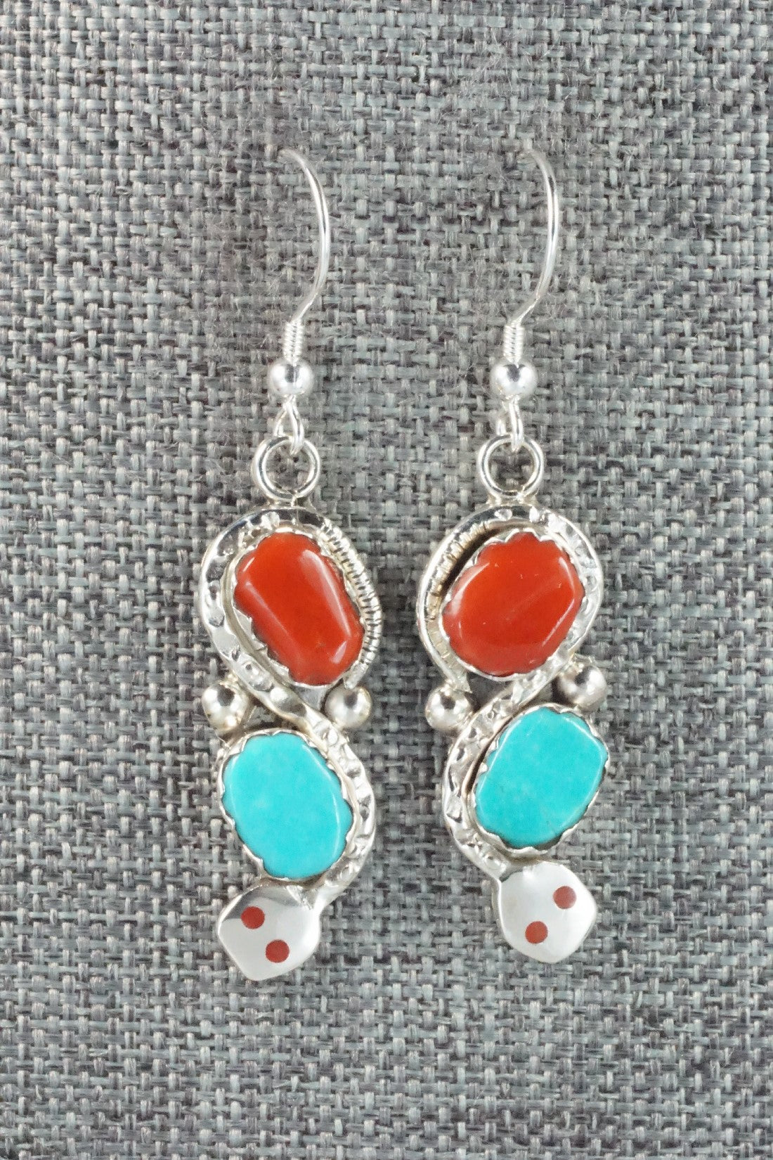 Turquoise, Coral & Sterling Silver Earrings - Joy Calavaza