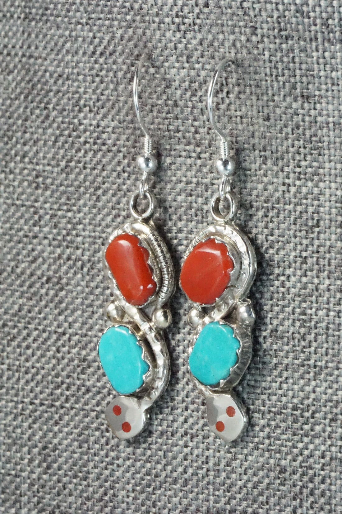 Turquoise, Coral & Sterling Silver Earrings - Joy Calavaza