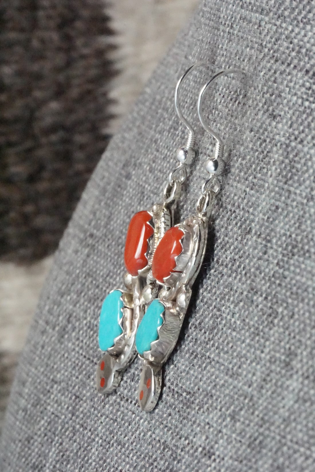 Turquoise, Coral & Sterling Silver Earrings - Joy Calavaza