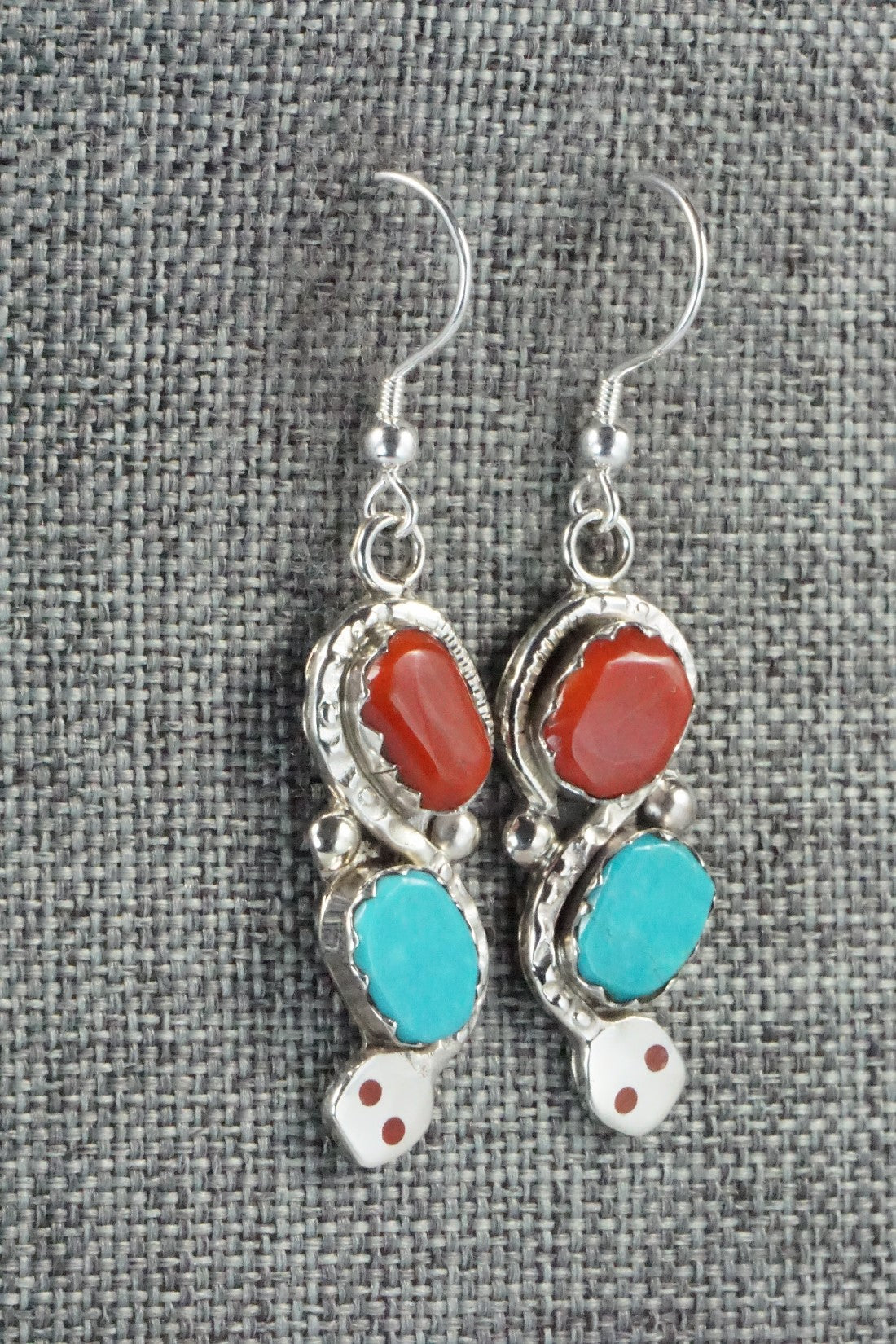 Turquoise, Coral & Sterling Silver Earrings - Joy Calavaza