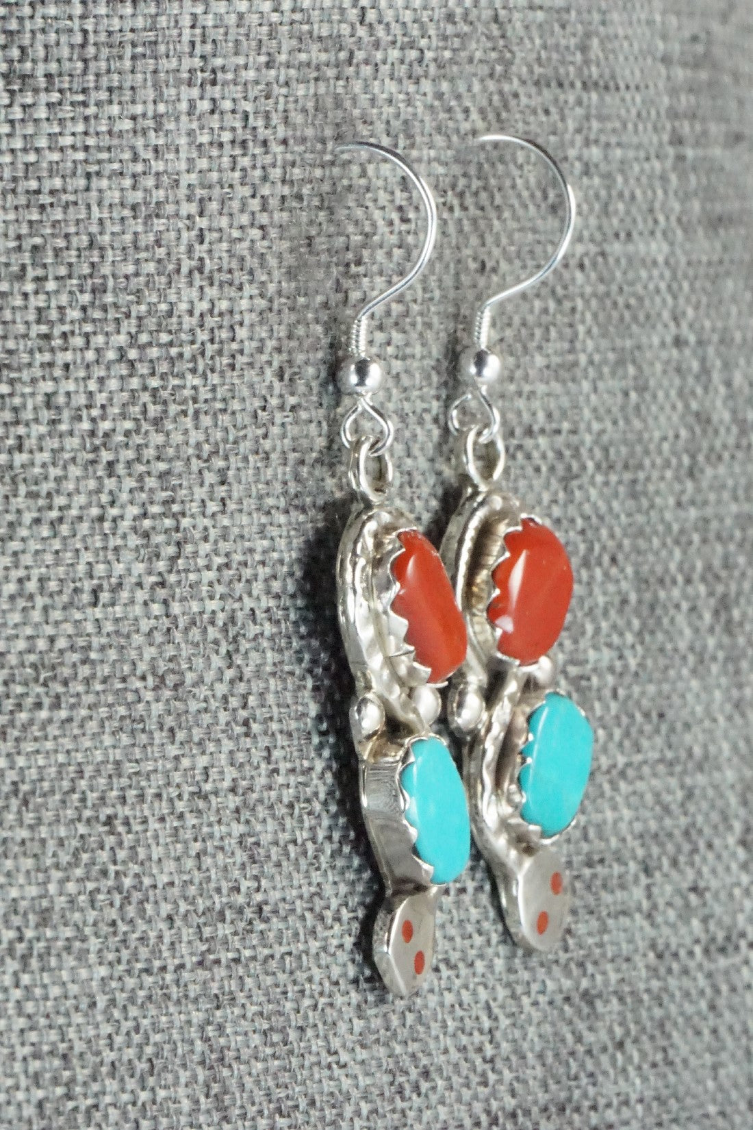 Turquoise, Coral & Sterling Silver Earrings - Joy Calavaza
