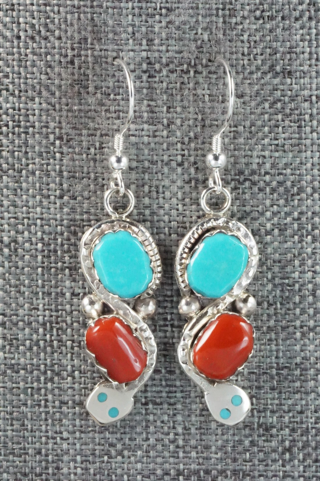 Turquoise, Coral & Sterling Silver Earrings - Joy Calavaza