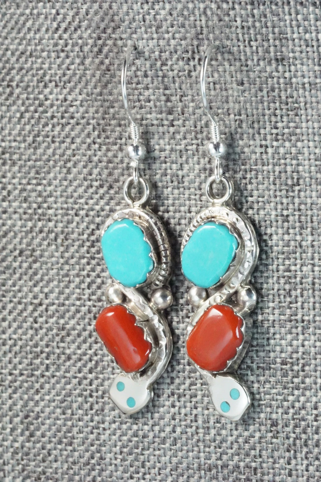 Turquoise, Coral & Sterling Silver Earrings - Joy Calavaza