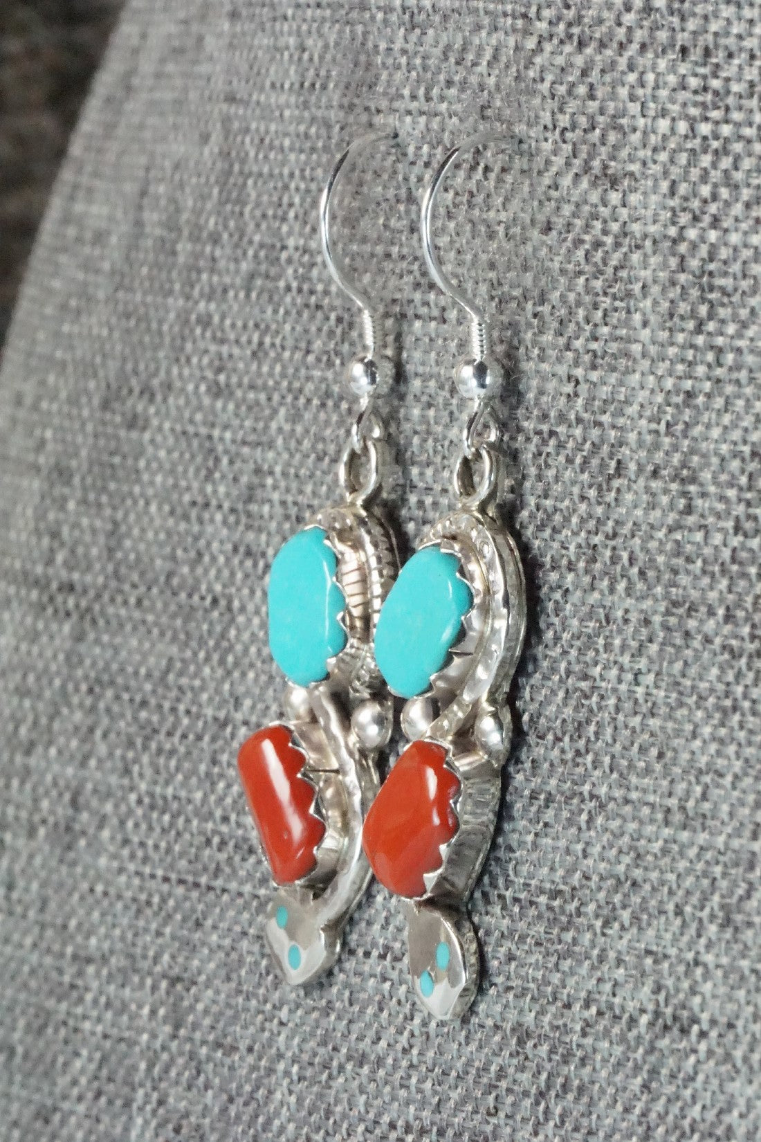 Turquoise, Coral & Sterling Silver Earrings - Joy Calavaza