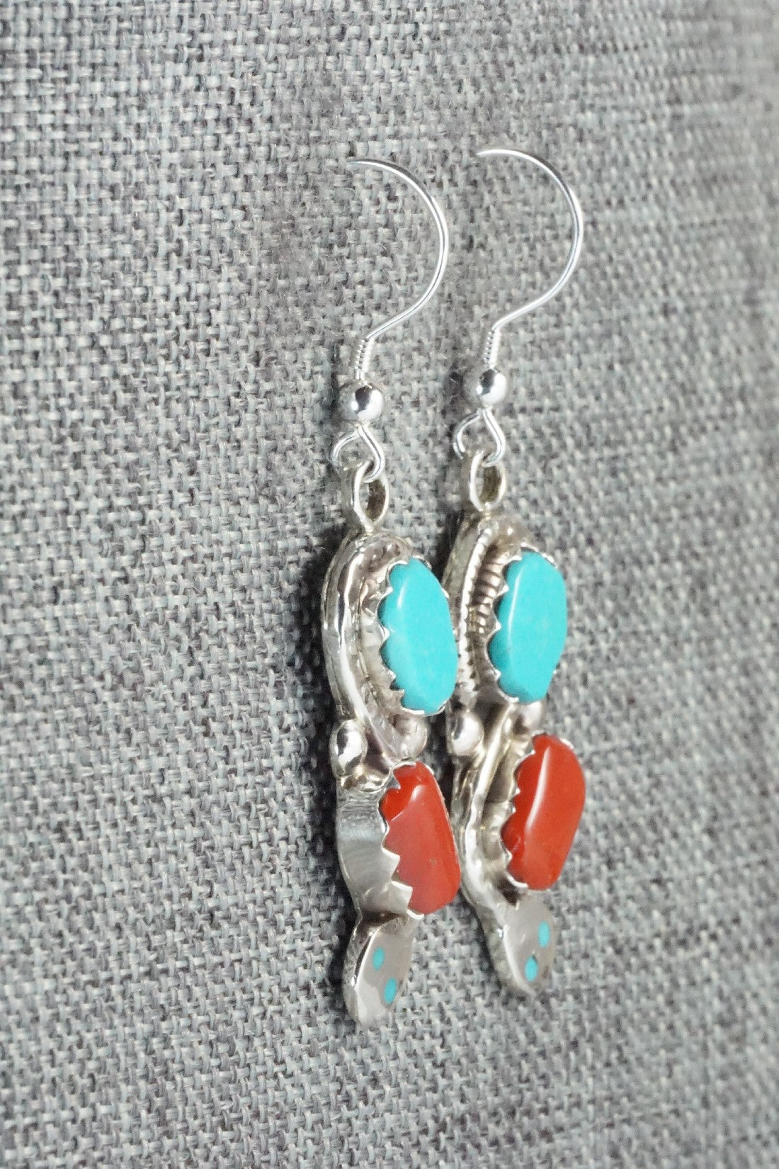 Turquoise, Coral & Sterling Silver Earrings - Joy Calavaza