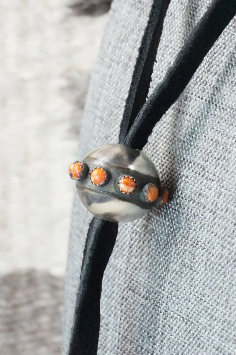 Spiny Oyster & Sterling Silver Pendant and Leather Necklace - Monica Smith