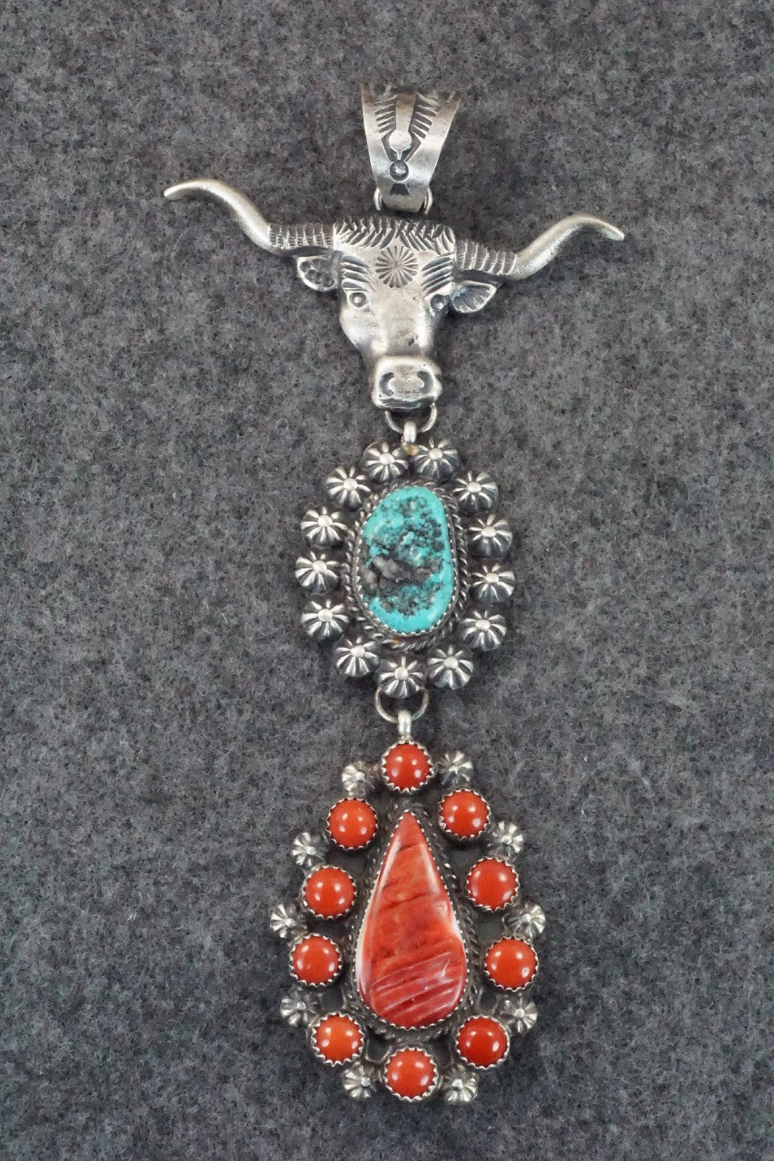 Turquoise, Spiny Oyster & Sterling Silver Pendant - Kevin Billah