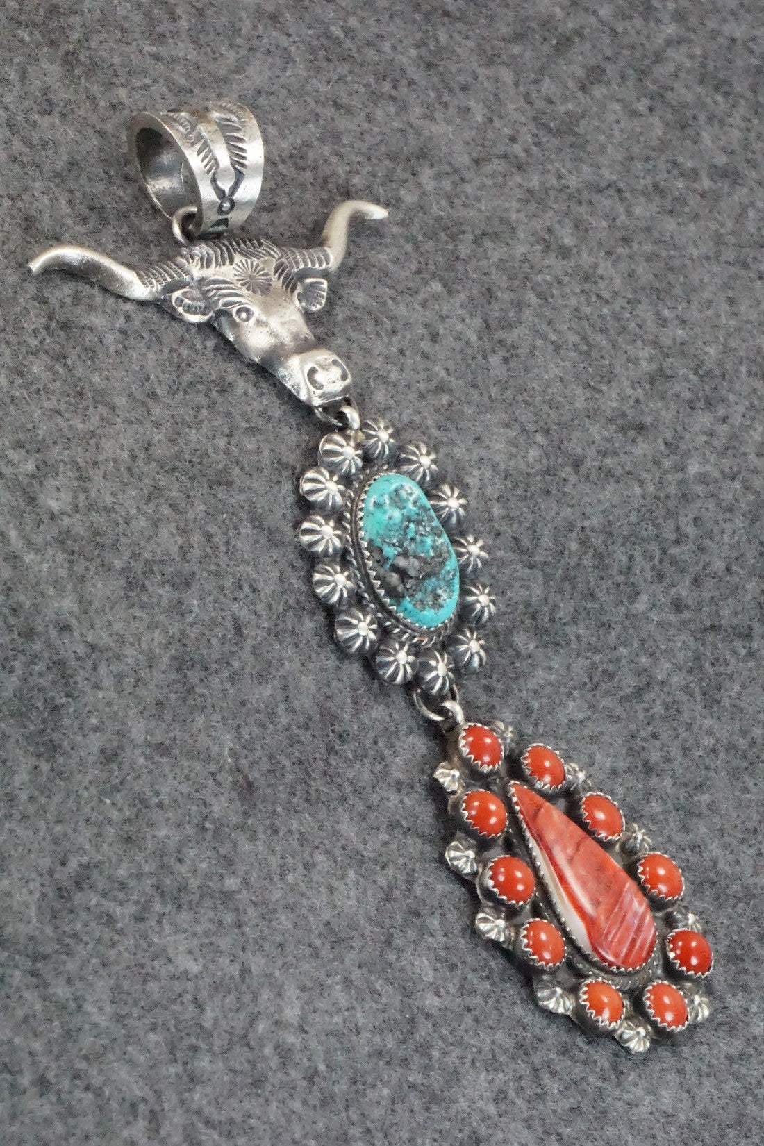 Turquoise, Spiny Oyster & Sterling Silver Pendant - Kevin Billah