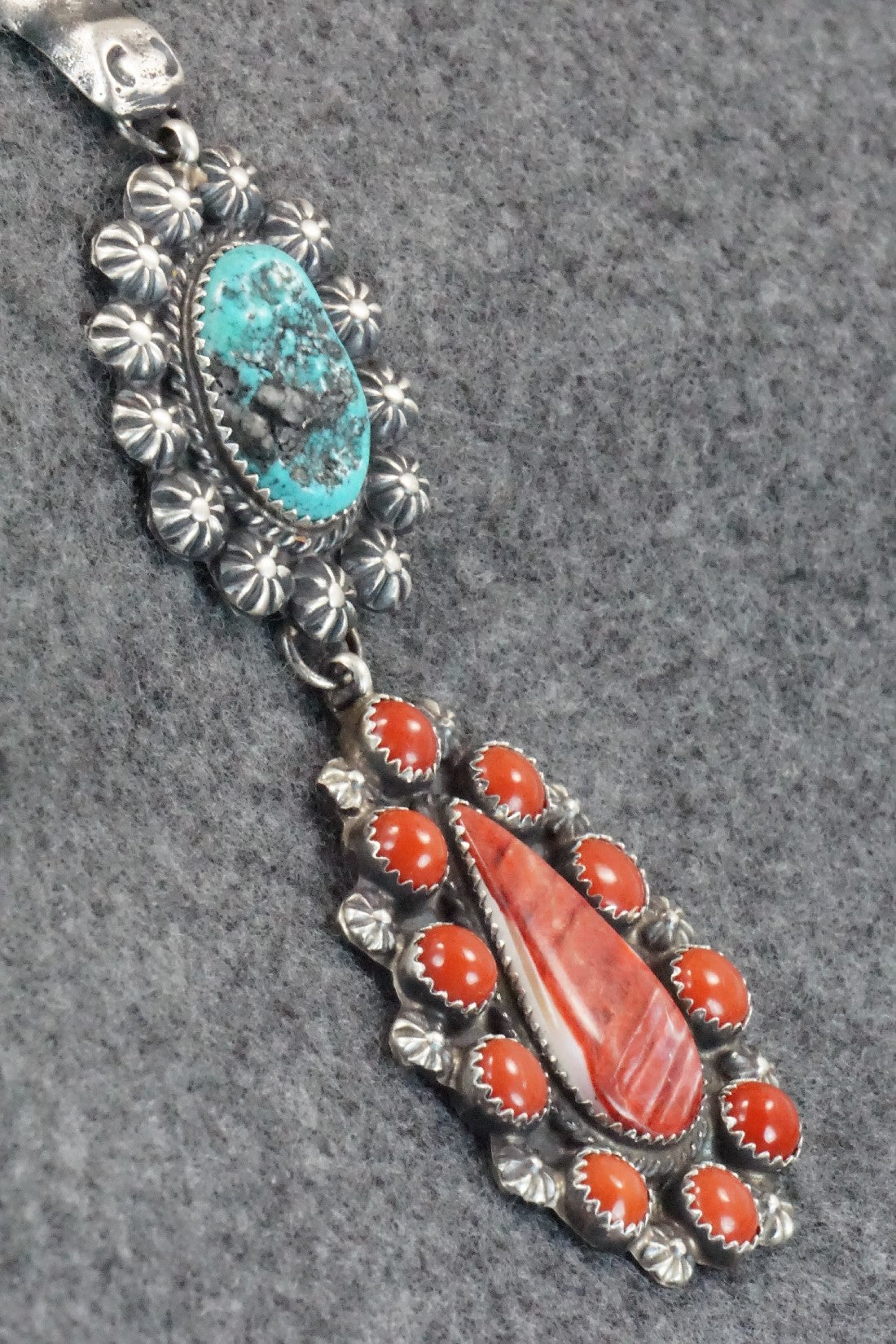 Turquoise, Spiny Oyster & Sterling Silver Pendant - Kevin Billah