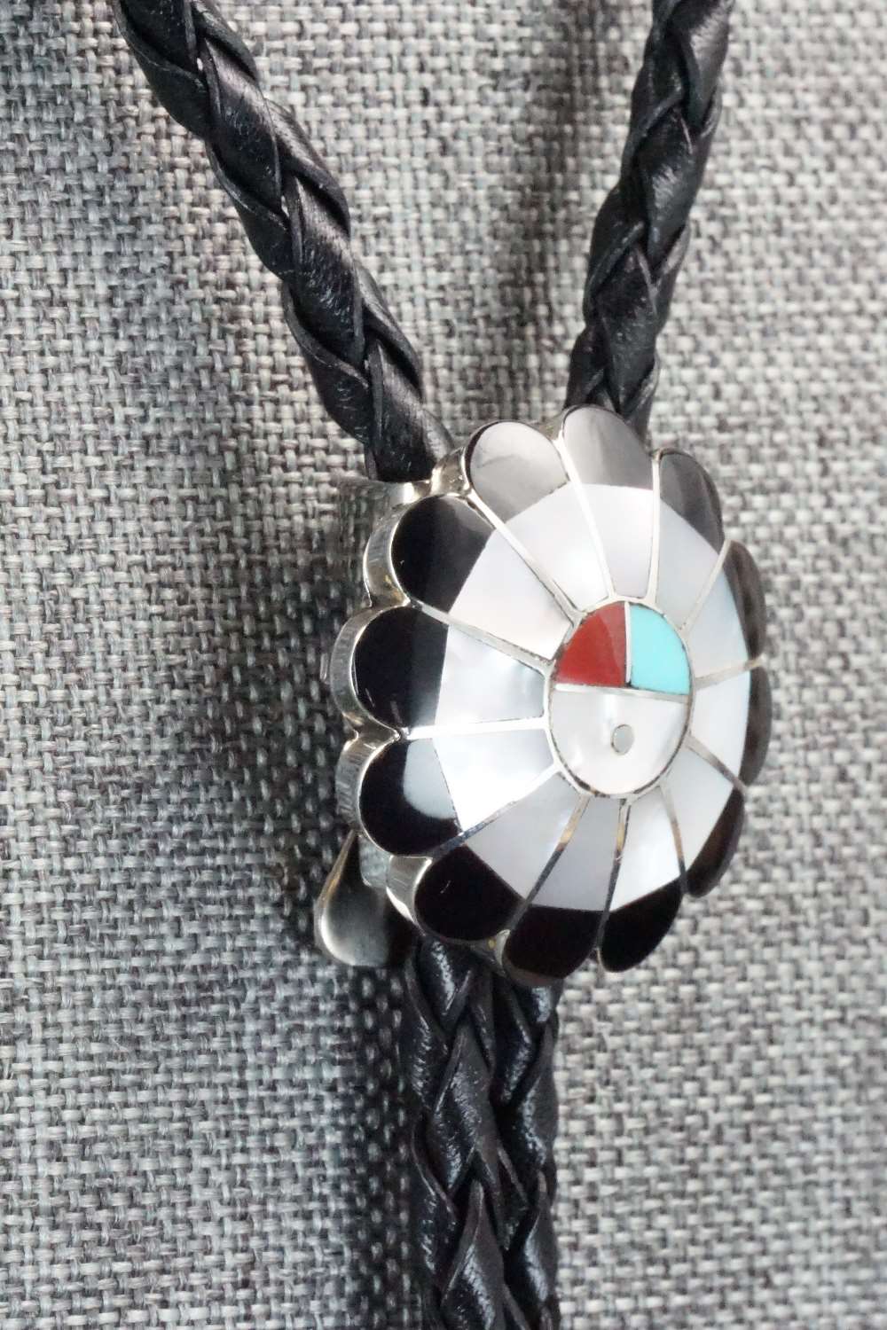 Multi Stone & Sterling Silver Inlay Bolo Tie - Denise Siutza