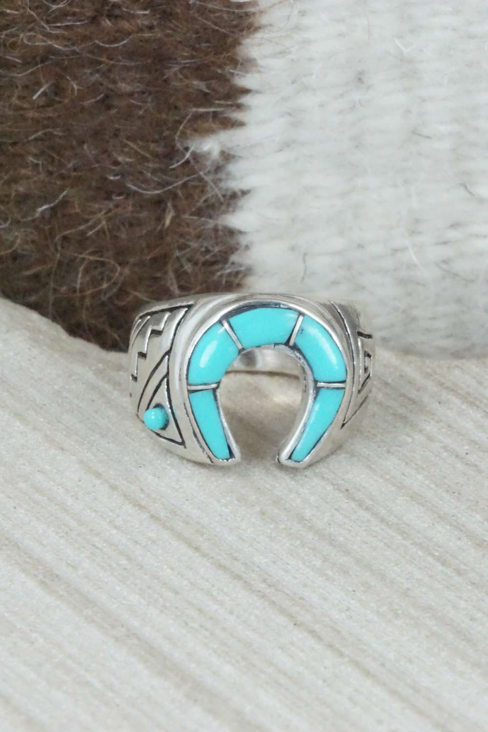 Turquoise & Sterling Silver Inlay Ring - Claudine Haloo - Size 10