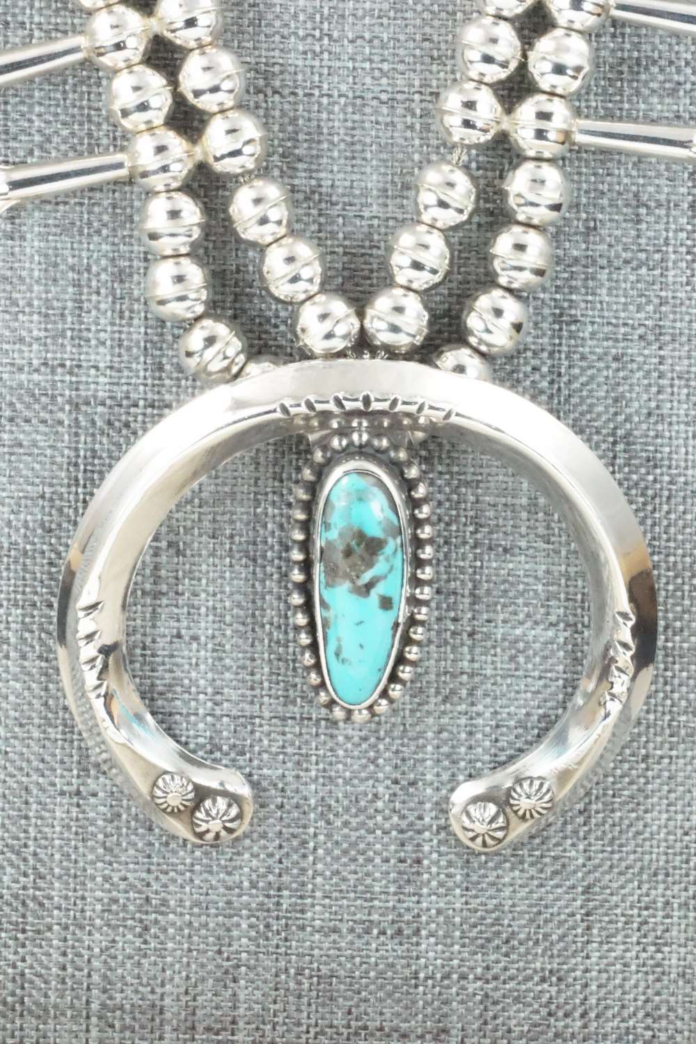 Turquoise & Sterling Silver Squash Blossom Necklace and Earrings - Raymond Begay