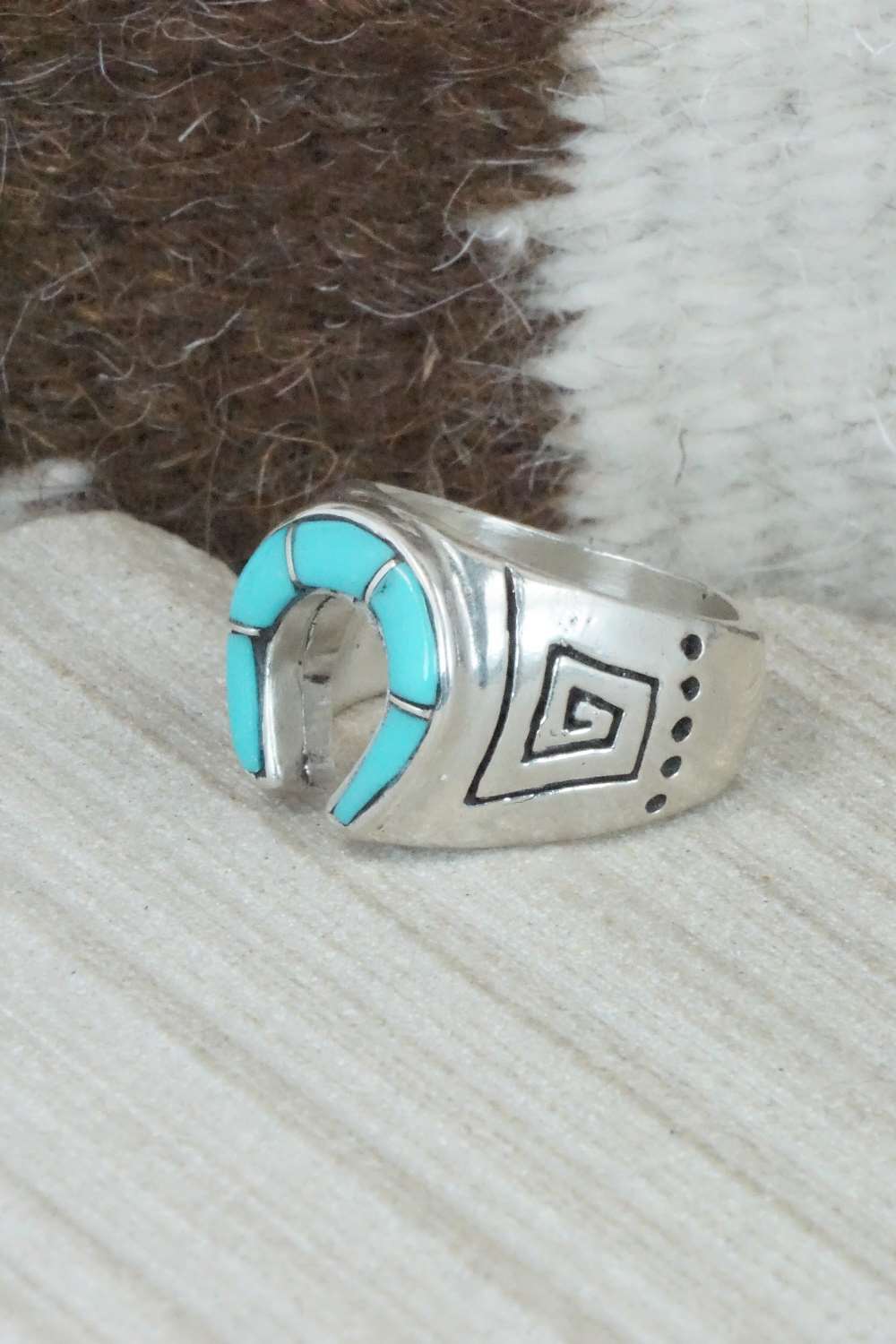 Turquoise & Sterling Silver Inlay Ring - Claudine Haloo - Size 10