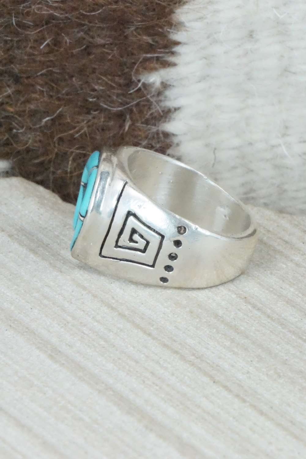 Turquoise & Sterling Silver Inlay Ring - Claudine Haloo - Size 10