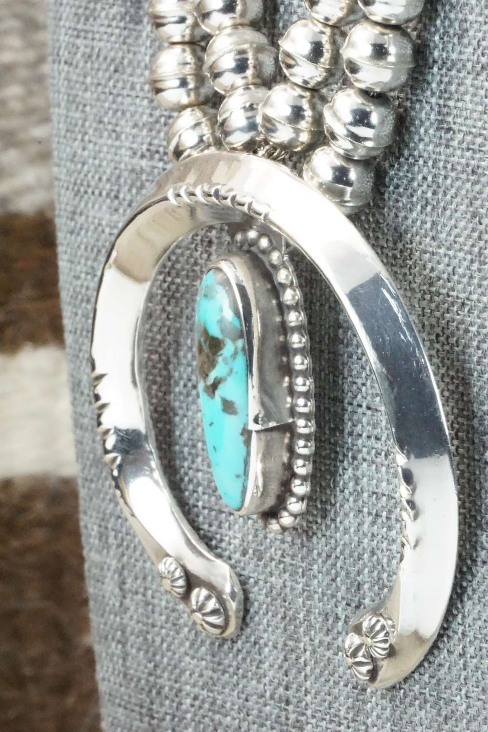 Turquoise & Sterling Silver Squash Blossom Necklace and Earrings - Raymond Begay