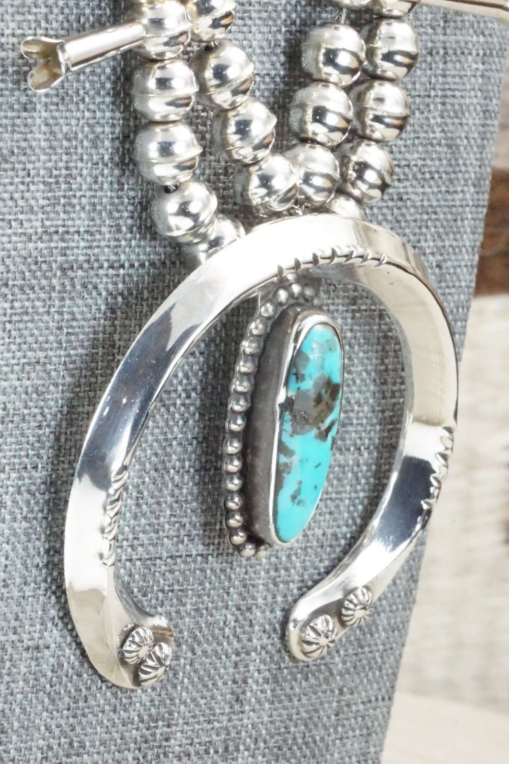 Turquoise & Sterling Silver Squash Blossom Necklace and Earrings - Raymond Begay