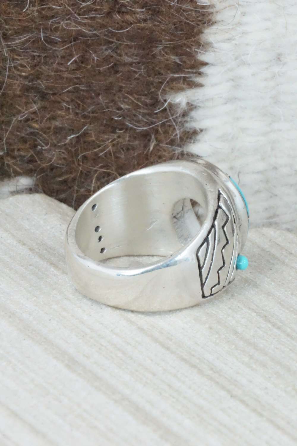 Turquoise & Sterling Silver Inlay Ring - Claudine Haloo - Size 10