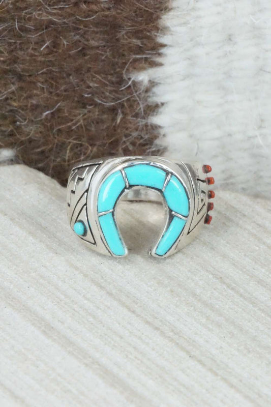 Turquoise & Sterling Silver Inlay Ring - Claudine Haloo - Size 10