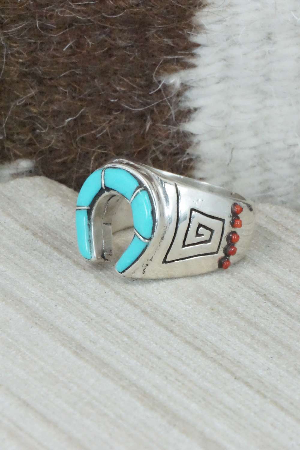 Turquoise & Sterling Silver Inlay Ring - Claudine Haloo - Size 10