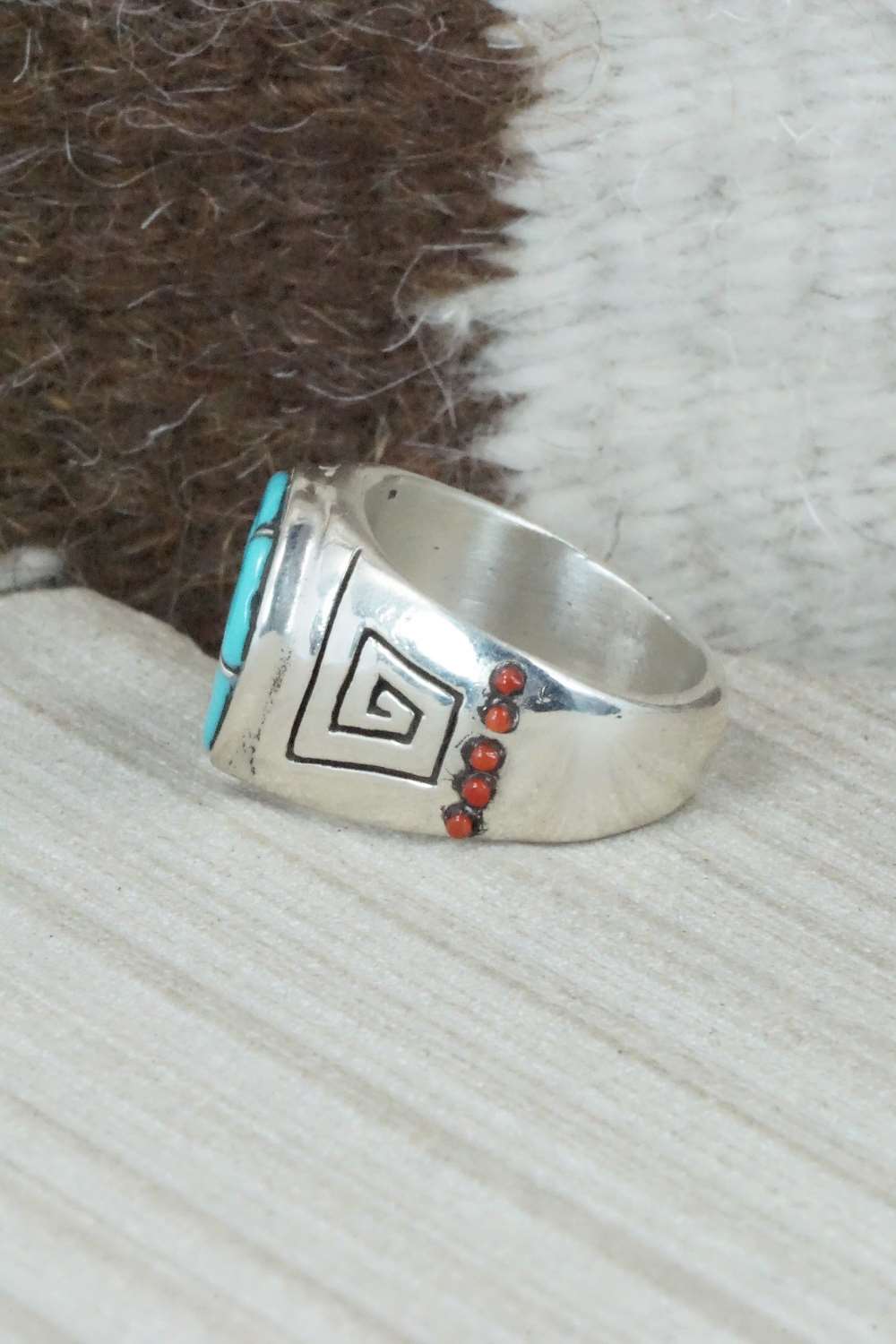 Turquoise & Sterling Silver Inlay Ring - Claudine Haloo - Size 10