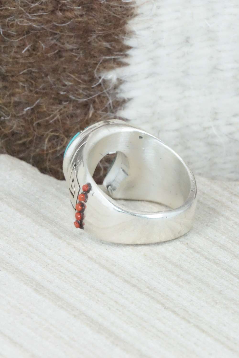 Turquoise & Sterling Silver Inlay Ring - Claudine Haloo - Size 10