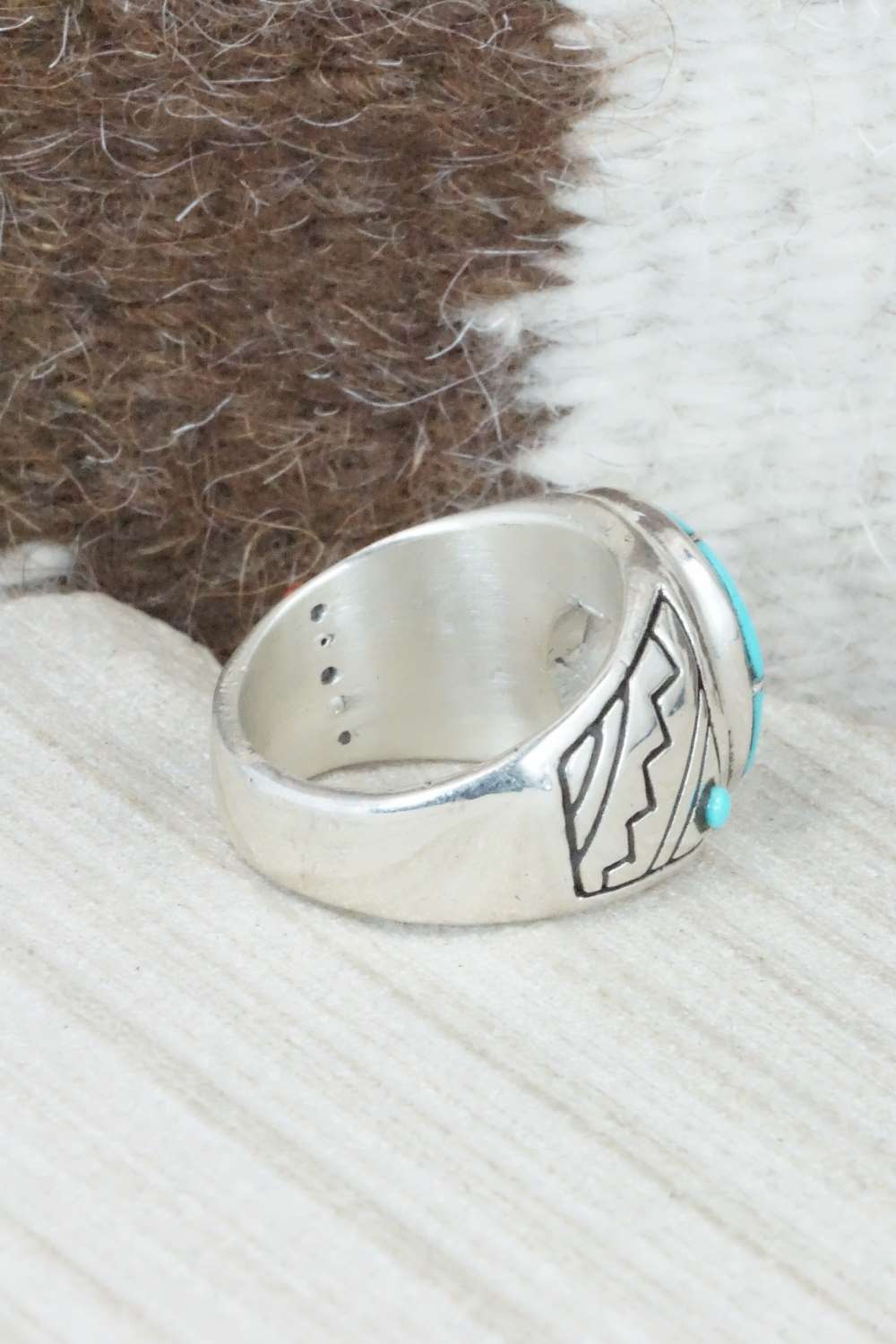 Turquoise & Sterling Silver Inlay Ring - Claudine Haloo - Size 10