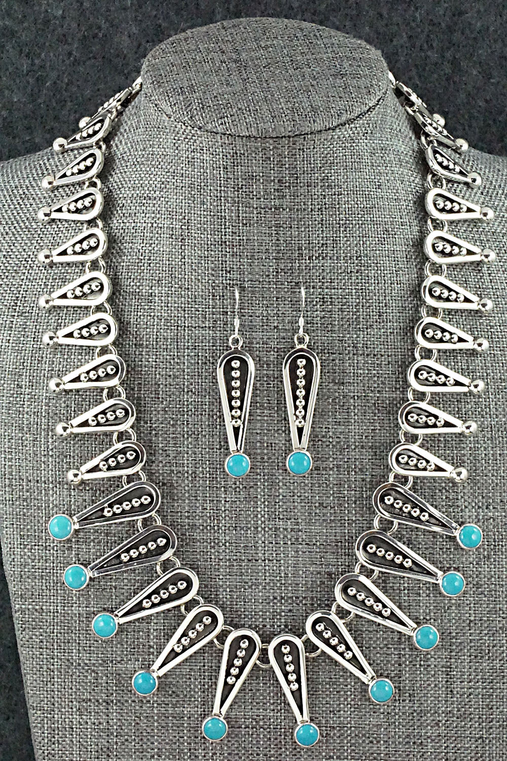 Turquoise & Sterling Silver Necklace and Earrings Set - Jonathan Nez