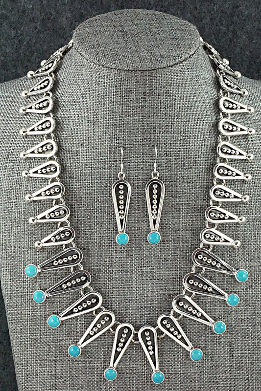 Turquoise & Sterling Silver Necklace and Earrings Set - Jonathan Nez