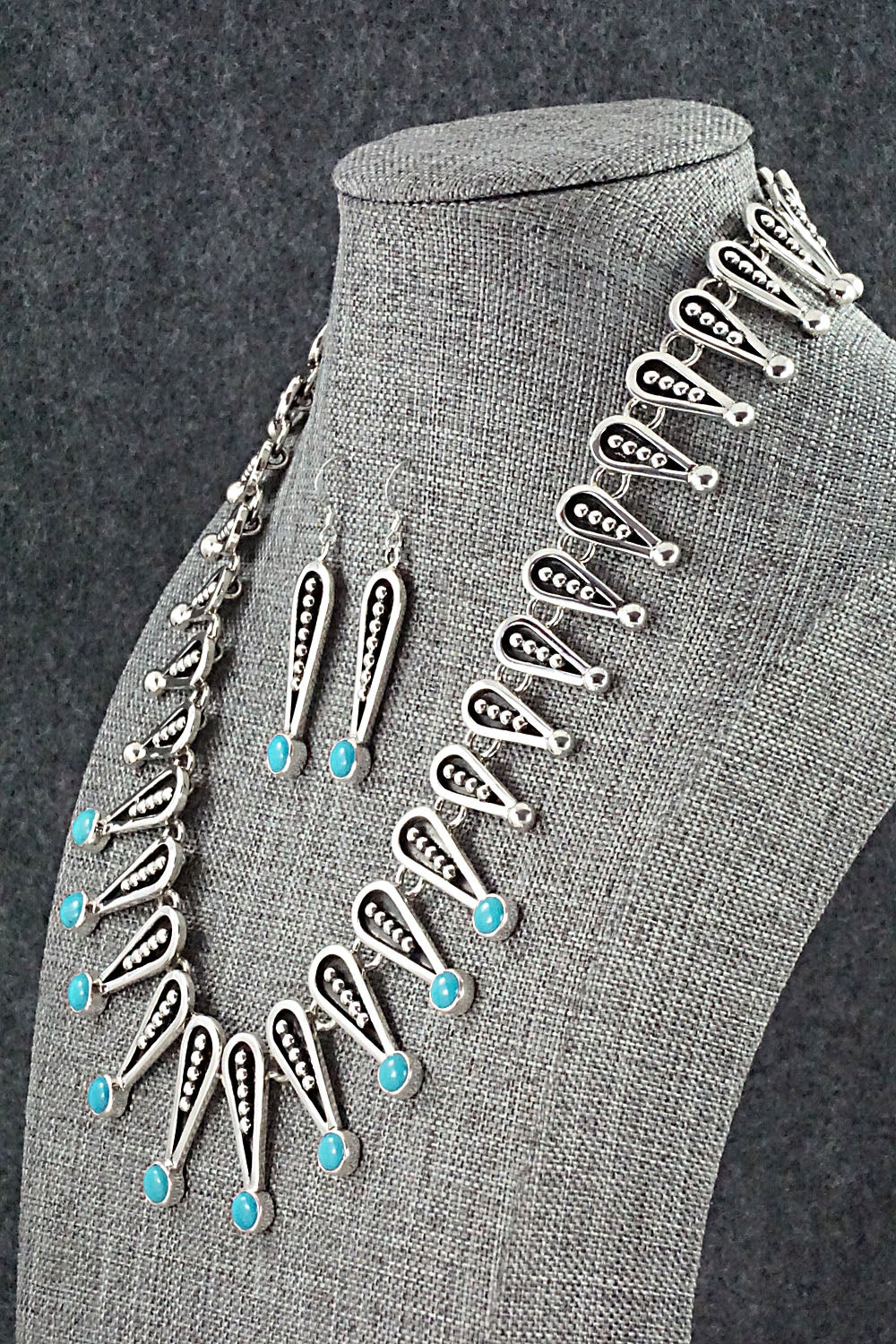 Turquoise & Sterling Silver Necklace and Earrings Set - Jonathan Nez