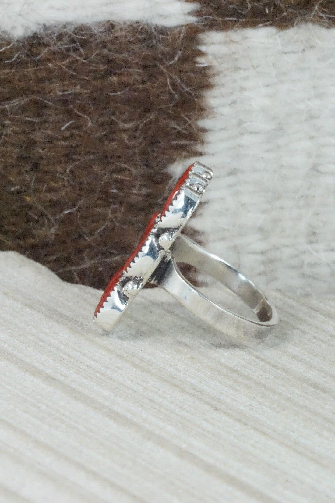 Coral & Sterling Silver Ring - Priscilla Reeder - Size 7.75