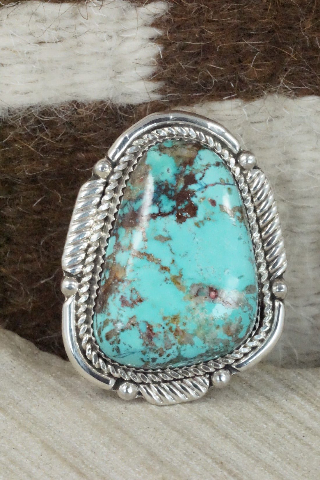 Turquoise & Sterling Silver Ring - Kenny Calavaza - Size 7.5