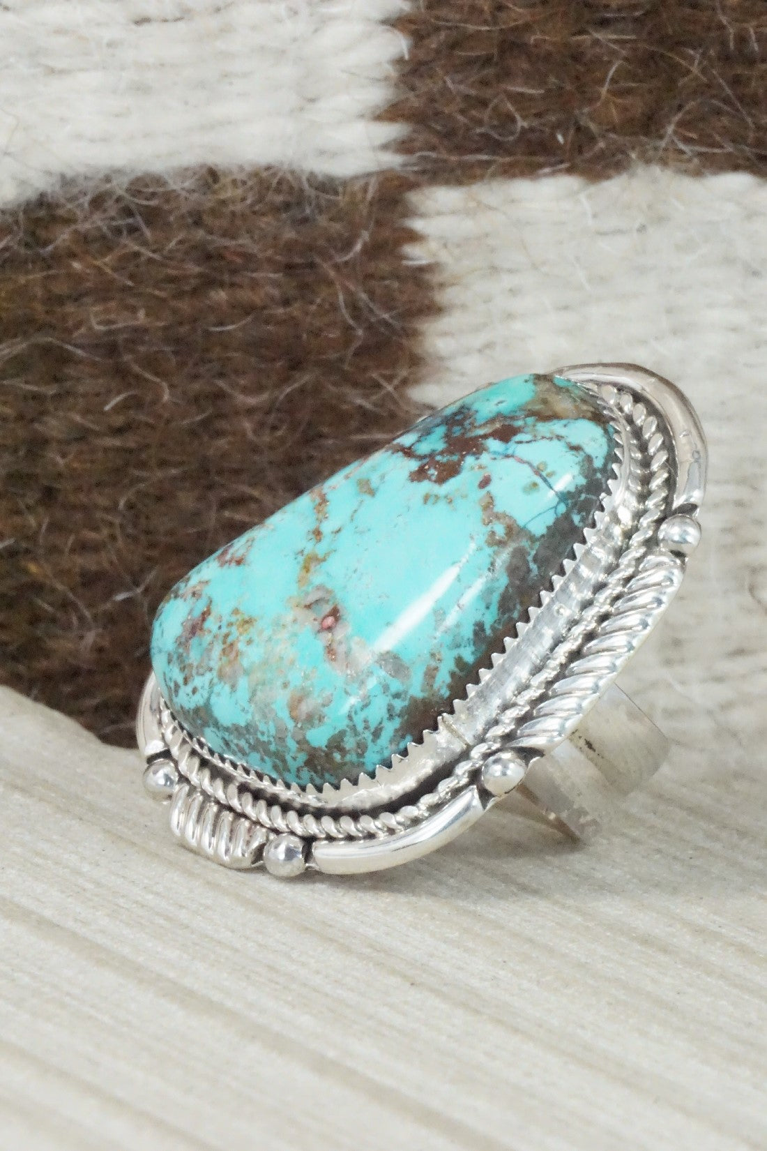 Turquoise & Sterling Silver Ring - Kenny Calavaza - Size 7.5