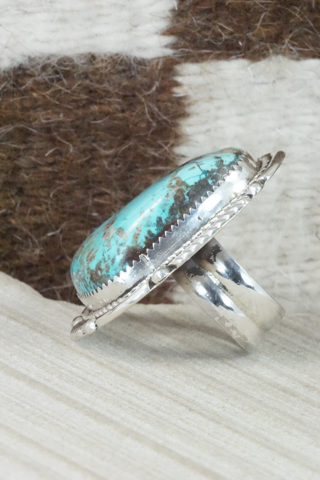 Turquoise & Sterling Silver Ring - Kenny Calavaza - Size 7.5